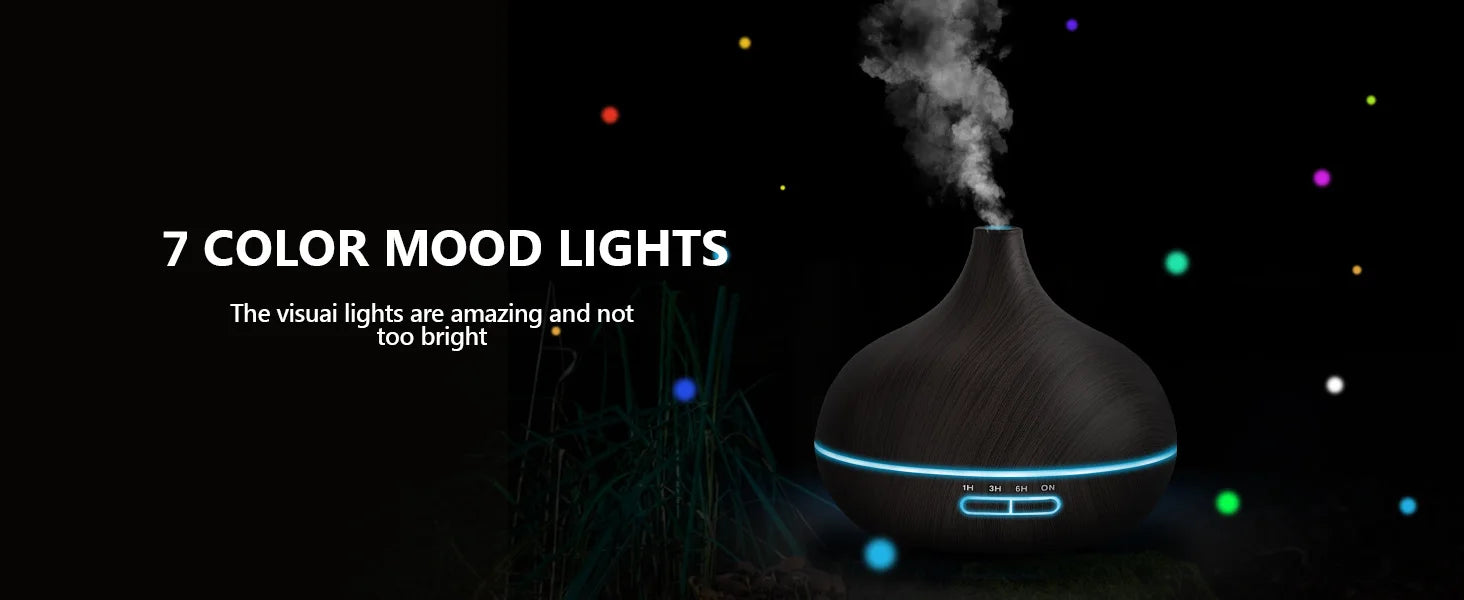 550ml USB Aroma Diffuser – Wood Grain Essential Oil Humidifier with LED & Remote